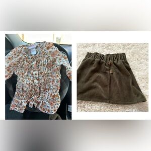 2pc 
Little Lass velvet green skirt w buttons 3-4T floral top w buttons